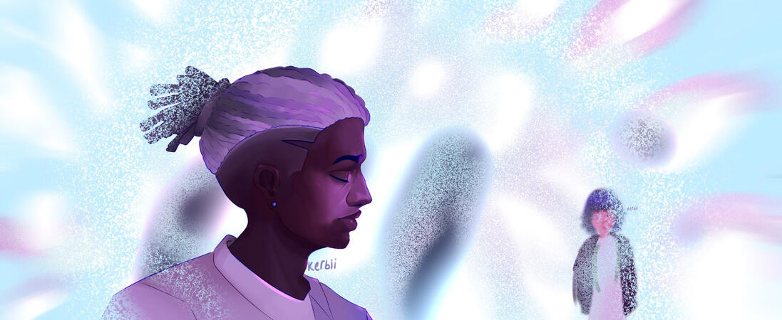 Bust up, detailed background